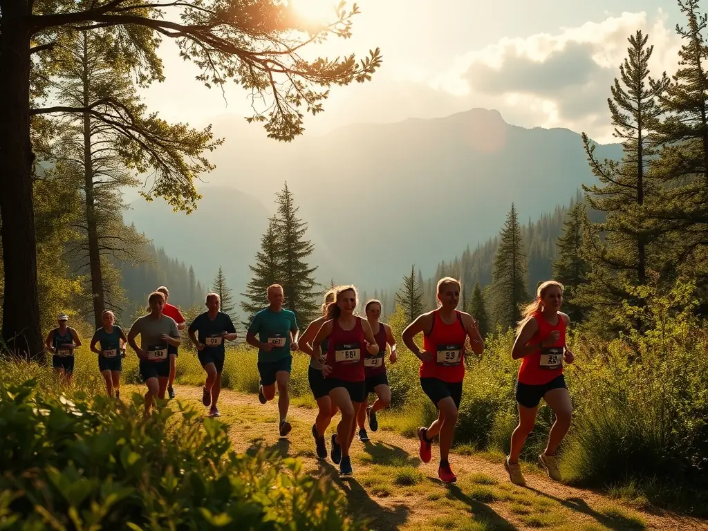 A group of trail runners ascending a steep, rocky path during a training session, showcasing the challenge and camaraderie of trail running.